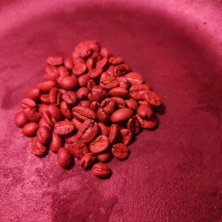 Photo of a pile of one hundred coffee beans, representing a single donation of a hundred dollars yearly.